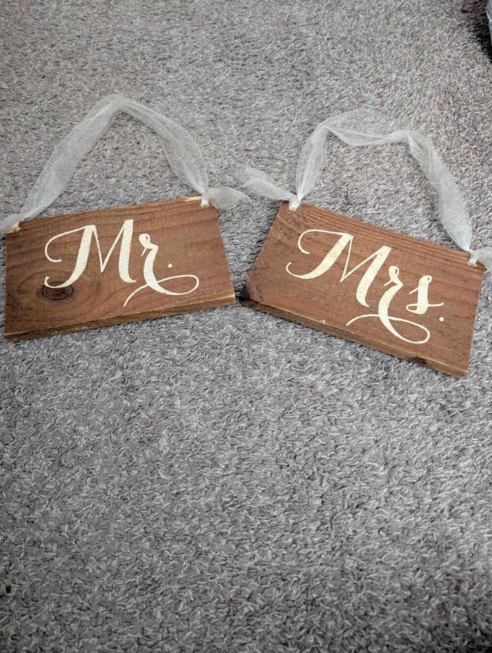 Rustic Mr. and Mrs. Wood Hanging Signs - Brown and White